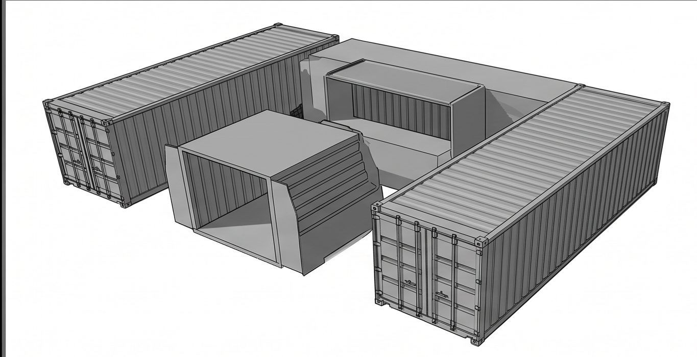 Containerized rapid-fortification kit render